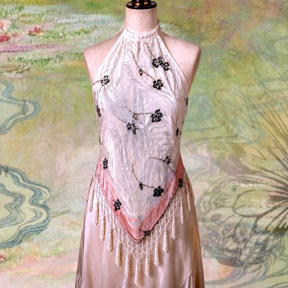Handmade Silk Velvet Halter Top Beaded Fringe Whimsigoth Fairy